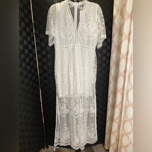 Shorts under white lace dress